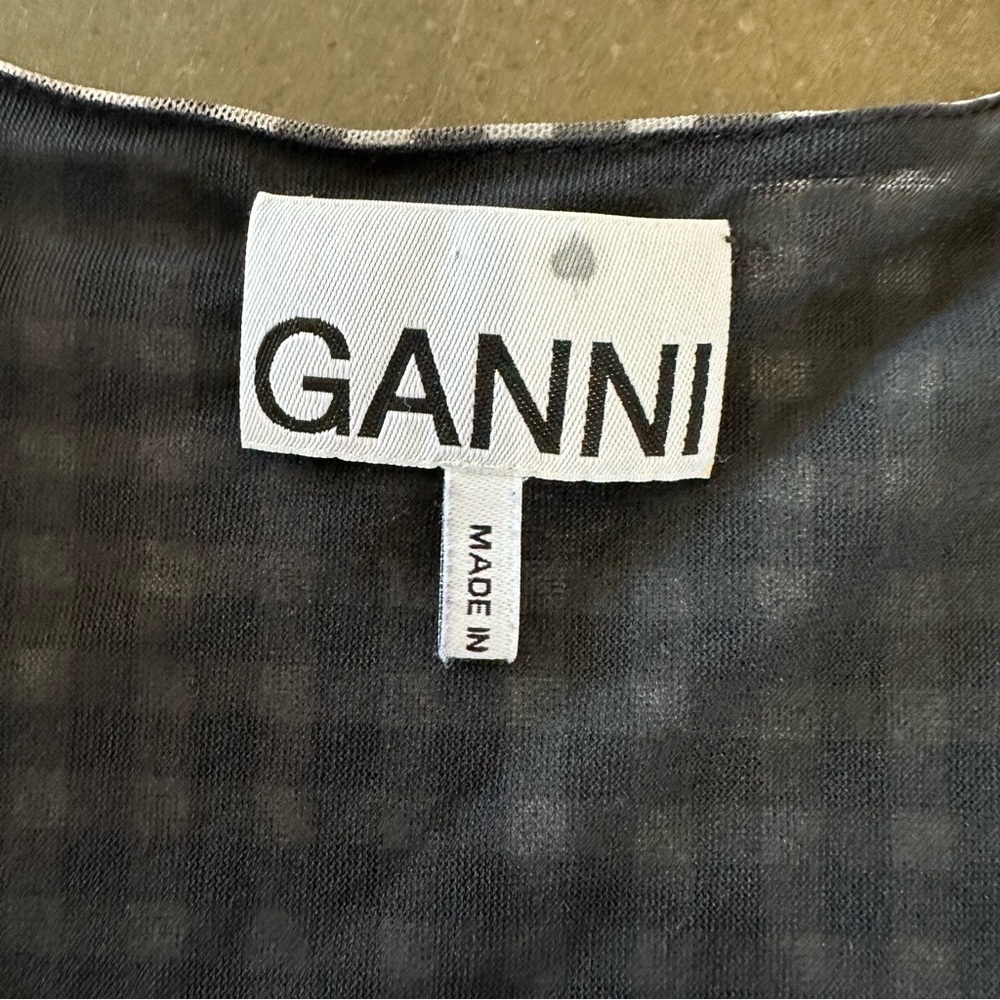 Ganni Mini Ruffle Short Sleeve Dress - Ruffle - Gingham Plaid - Mesh - Picture 15 of 15